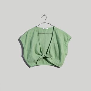 Madewell Double-Gauze Tie-Front Cropped Top - Green - Large